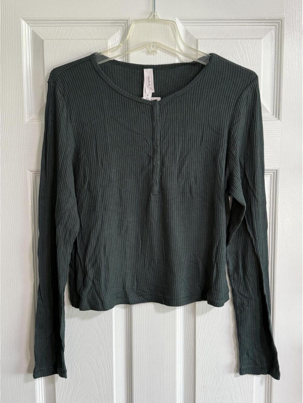 Auden Ribbed Long‑Sleeve Henley Shirt – Dark Green, Size XL, NWT